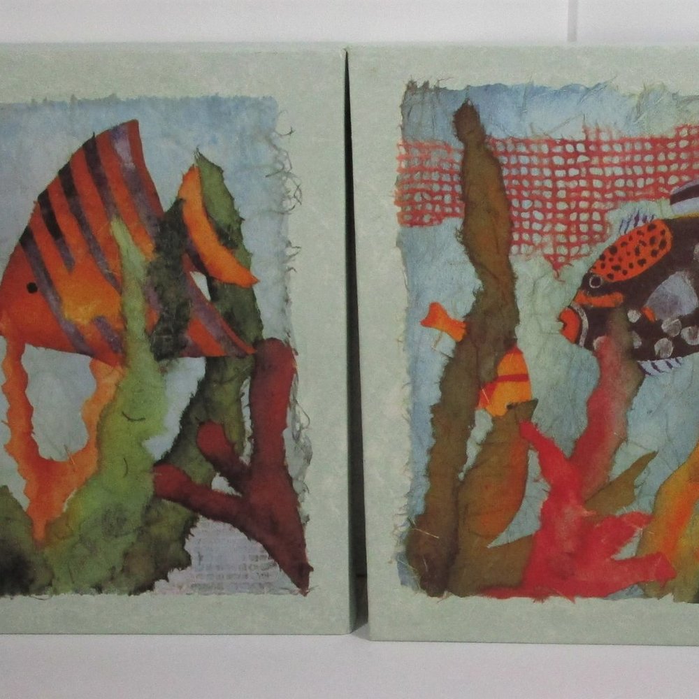 Tropical Fish Prints on Canvas Set of 2 with Clownfish Trigger